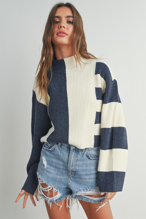 Colorblock Mock Neck Swt