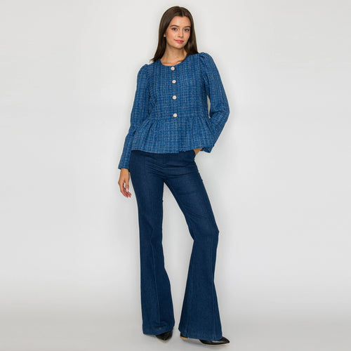Blue Tweed Peplum Jacket